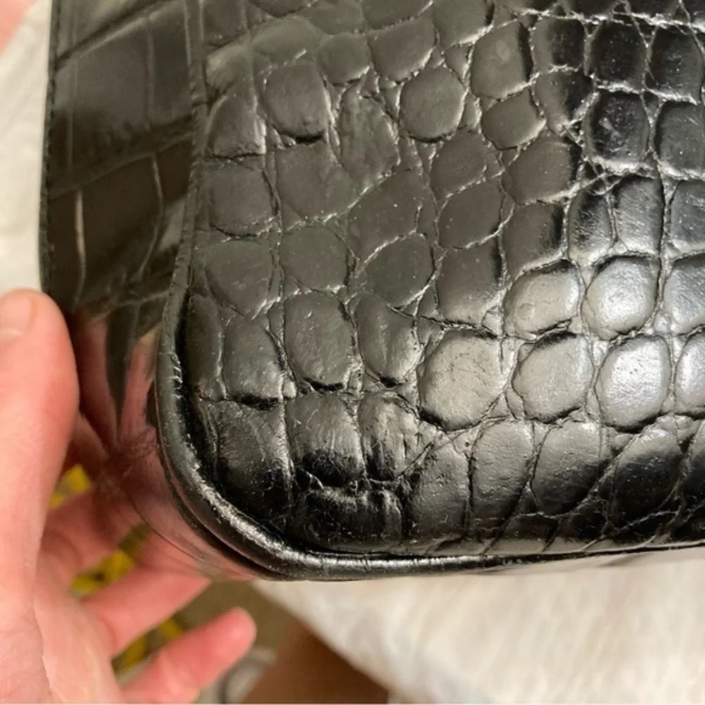 Furla black embossed leather multi compartment tote bag